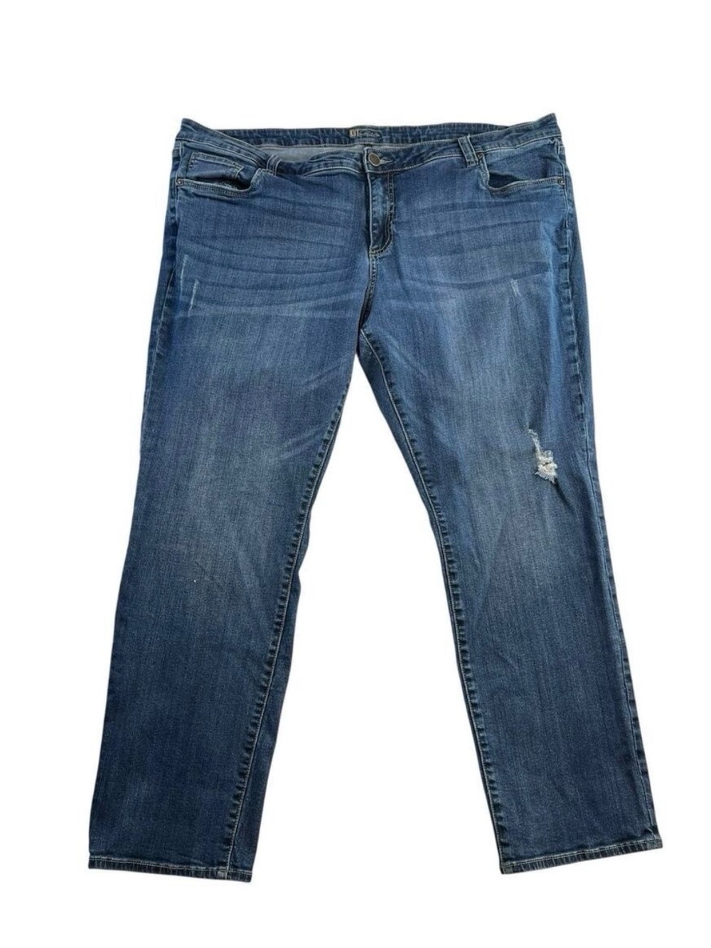 Kut from the Kloth Blue Straight-Leg Jeans with Subtle Distressing